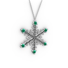 Aloin Kar Tanesi Kolye - Kök zümrüt ve siyah zirkon 14 ayar beyaz altın kolye (40 cm beyaz altın rolo zincir) #36zhxz