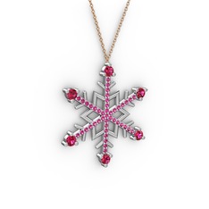 Aloin Kar Tanesi Kolye - Rodolit garnet 14 ayar beyaz altın kolye (40 cm rose altın rolo zincir) #3es1bl