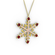 Garnet ve pembe kuvars 8 ayar altın kolye (40 cm altın rolo zincir)