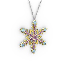 Aloin Kar Tanesi Kolye - Akuamarin ve ametist 14 ayar altın kolye (40 cm beyaz altın rolo zincir) #4ix9ls