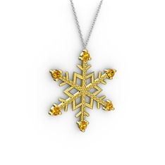 Aloin Kar Tanesi Kolye - Sitrin 14 ayar altın kolye (40 cm beyaz altın rolo zincir) #4kos8e