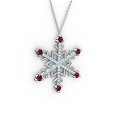 Aloin Kar Tanesi Kolye - Garnet ve akuamarin 18 ayar beyaz altın kolye (40 cm beyaz altın rolo zincir) #4l7uzb