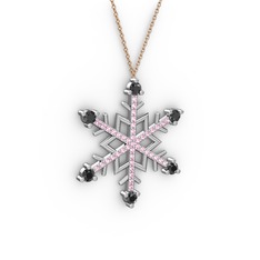 Aloin Kar Tanesi Kolye - Siyah zirkon ve pembe kuvars 925 ayar gümüş kolye (40 cm rose altın rolo zincir) #4yymf9