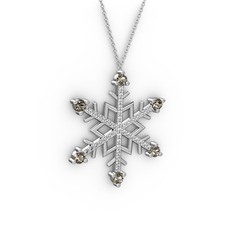 Dumanlı kuvars ve swarovski 14 ayar beyaz altın kolye (40 cm gümüş rolo zincir)