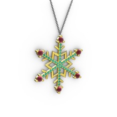 Aloin Kar Tanesi Kolye - Kök yakut ve yeşil kuvars 925 ayar altın kaplama gümüş kolye (40 cm gümüş rolo zincir) #5an985