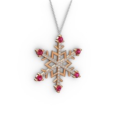 Aloin Kar Tanesi Kolye - Rodolit garnet ve beyaz zirkon 8 ayar rose altın kolye (40 cm gümüş rolo zincir) #5pey8q