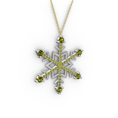 Aloin Kar Tanesi Kolye - Peridot 18 ayar beyaz altın kolye (40 cm gümüş rolo zincir) #676lkd