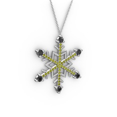 Aloin Kar Tanesi Kolye - Siyah zirkon ve peridot 8 ayar beyaz altın kolye (40 cm gümüş rolo zincir) #68br48
