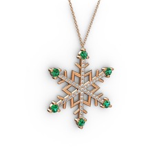 Aloin Kar Tanesi Kolye - Yeşil kuvars ve beyaz zirkon 14 ayar rose altın kolye (40 cm gümüş rolo zincir) #6d4ilp