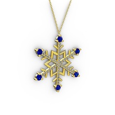 Aloin Kar Tanesi Kolye - Lab safir ve dumanlı kuvars 8 ayar altın kolye (40 cm altın rolo zincir) #6d7a2a