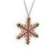 Aloin Kar Tanesi Kolye - Peridot ve garnet 8 ayar rose altın kolye (40 cm beyaz altın rolo zincir) #6k1iyq