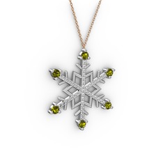 Peridot ve pırlanta 14 ayar beyaz altın kolye (0.473 karat, 40 cm rose altın rolo zincir)