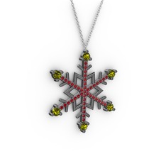 Aloin Kar Tanesi Kolye - Peridot ve garnet 925 ayar siyah rodyum kaplama gümüş kolye (40 cm gümüş rolo zincir) #6widgn