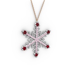 Aloin Kar Tanesi Kolye - Garnet ve pembe kuvars 18 ayar beyaz altın kolye (40 cm rose altın rolo zincir) #75jsct