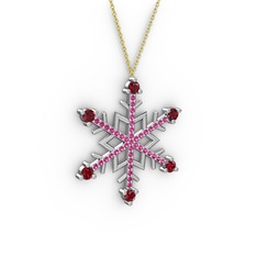 Garnet ve rodolit garnet 18 ayar beyaz altın kolye (40 cm gümüş rolo zincir)