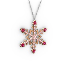 Rodolit garnet ve pembe kuvars 925 ayar rose altın kaplama gümüş kolye (40 cm beyaz altın rolo zincir)