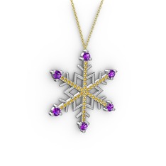 Aloin Kar Tanesi Kolye - Ametist ve sitrin 8 ayar beyaz altın kolye (40 cm altın rolo zincir) #7hz4w9