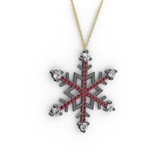 Swarovski ve garnet 925 ayar siyah rodyum kaplama gümüş kolye (40 cm altın rolo zincir)