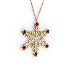 Aloin Kar Tanesi Kolye - Garnet ve pembe kuvars 14 ayar altın kolye (40 cm rose altın rolo zincir) #7zaifg