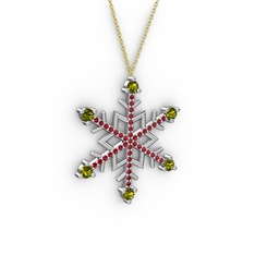 Aloin Kar Tanesi Kolye - Peridot ve garnet 925 ayar gümüş kolye (40 cm altın rolo zincir) #8868n1