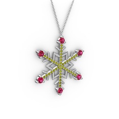 Aloin Kar Tanesi Kolye - Rodolit garnet ve peridot 14 ayar beyaz altın kolye (40 cm beyaz altın rolo zincir) #8llwpd