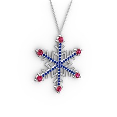 Aloin Kar Tanesi Kolye - Rodolit garnet ve lab safir 14 ayar beyaz altın kolye (40 cm beyaz altın rolo zincir) #8okurw