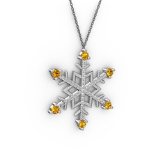 Aloin Kar Tanesi Kolye - Sitrin ve swarovski 925 ayar gümüş kolye (40 cm gümüş rolo zincir) #8oroa3