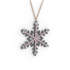 Aloin Kar Tanesi Kolye - Pırlanta ve pembe kuvars 925 ayar siyah rodyum kaplama gümüş kolye (0.66 karat, 40 cm rose altın rolo zincir) #8tkce8