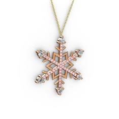 Swarovski ve pembe kuvars 14 ayar rose altın kolye (40 cm altın rolo zincir)