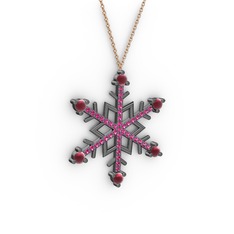 Aloin Kar Tanesi Kolye - Kök yakut ve rodolit garnet 925 ayar siyah rodyum kaplama gümüş kolye (40 cm gümüş rolo zincir) #9rorhr