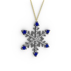 Aloin Kar Tanesi Kolye - Lab safir ve beyaz zirkon 925 ayar siyah rodyum kaplama gümüş kolye (40 cm altın rolo zincir) #abjnr8