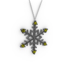 Aloin Kar Tanesi Kolye - Peridot ve siyah zirkon 925 ayar siyah rodyum kaplama gümüş kolye (40 cm beyaz altın rolo zincir) #b8tmn8