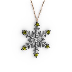 Peridot ve swarovski 925 ayar siyah rodyum kaplama gümüş kolye (40 cm rose altın rolo zincir)