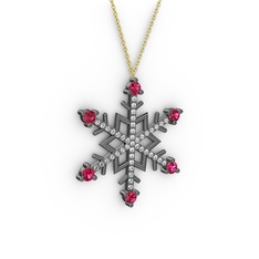 Rodolit garnet ve swarovski 925 ayar siyah rodyum kaplama gümüş kolye (40 cm altın rolo zincir)