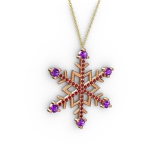 Aloin Kar Tanesi Kolye - Ametist ve garnet 8 ayar rose altın kolye (40 cm altın rolo zincir) #c2smu1