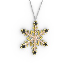 Aloin Kar Tanesi Kolye - Siyah zirkon ve pembe kuvars 8 ayar altın kolye (40 cm beyaz altın rolo zincir) #c31nbf