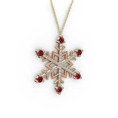 Aloin Kar Tanesi Kolye - Garnet ve pırlanta 18 ayar rose altın kolye (0.473 karat, 40 cm gümüş rolo zincir) #c6eeew