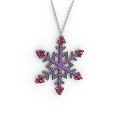 Aloin Kar Tanesi Kolye - Rodolit garnet ve ametist 925 ayar siyah rodyum kaplama gümüş kolye (40 cm gümüş rolo zincir) #cbjtfv