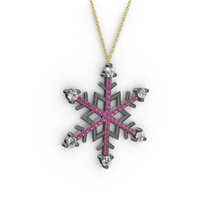 Aloin Kar Tanesi Kolye - Swarovski ve rodolit garnet 925 ayar siyah rodyum kaplama gümüş kolye (40 cm gümüş rolo zincir) #colq70
