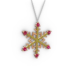 Aloin Kar Tanesi Kolye - Rodolit garnet ve peridot 925 ayar rose altın kaplama gümüş kolye (40 cm gümüş rolo zincir) #d5buc1