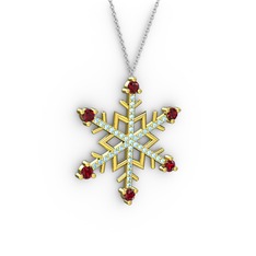 Aloin Kar Tanesi Kolye - Garnet ve akuamarin 925 ayar altın kaplama gümüş kolye (40 cm gümüş rolo zincir) #d7z925