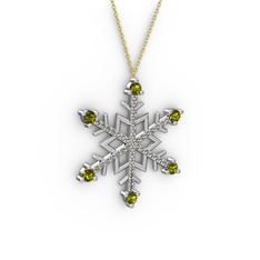 Aloin Kar Tanesi Kolye - Peridot ve dumanlı kuvars 8 ayar beyaz altın kolye (40 cm altın rolo zincir) #d8uxzc