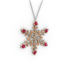 Aloin Kar Tanesi Kolye - Rodolit garnet ve dumanlı kuvars 8 ayar rose altın kolye (40 cm beyaz altın rolo zincir) #ddc6z4