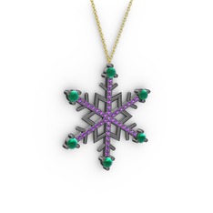 Aloin Kar Tanesi Kolye - Kök zümrüt ve ametist 925 ayar siyah rodyum kaplama gümüş kolye (40 cm altın rolo zincir) #dnuall
