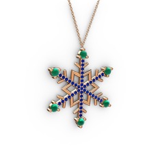 Aloin Kar Tanesi Kolye - Kök zümrüt ve lab safir 18 ayar rose altın kolye (40 cm gümüş rolo zincir) #dp6xmu