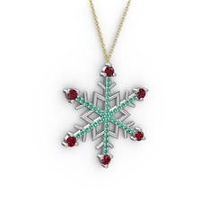 Aloin Kar Tanesi Kolye - Garnet ve yeşil kuvars 18 ayar beyaz altın kolye (40 cm altın rolo zincir) #dpwn7f