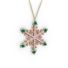Aloin Kar Tanesi Kolye - Kök zümrüt ve pembe kuvars 8 ayar rose altın kolye (40 cm altın rolo zincir) #dyzodo