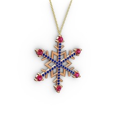 Aloin Kar Tanesi Kolye - Rodolit garnet ve lab safir 8 ayar rose altın kolye (40 cm altın rolo zincir) #e2ln8m