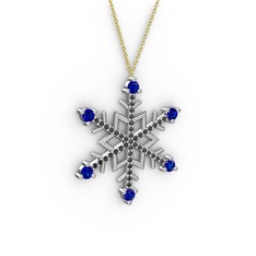 Aloin Kar Tanesi Kolye - Lab safir ve siyah zirkon 925 ayar gümüş kolye (40 cm altın rolo zincir) #e731yp