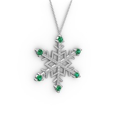 Yeşil kuvars ve pırlanta 14 ayar beyaz altın kolye (0.473 karat, 40 cm beyaz altın rolo zincir)